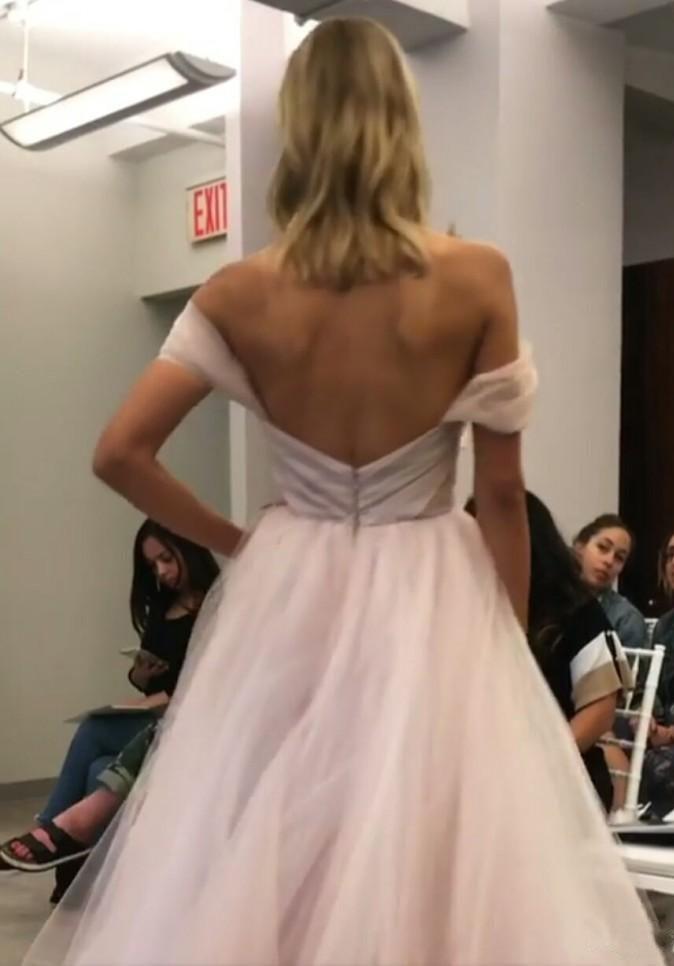 A Line Sweetheart Beaded Off the Shoulder Pink Long Prom Dresses Wedding Dress WK132