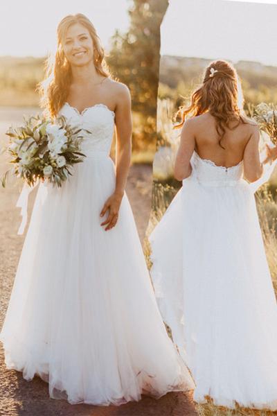 Elegant Tulle Beach 2024 Sweetheart Lace A line Simple Plus Size Country Wedding Dress WK714
