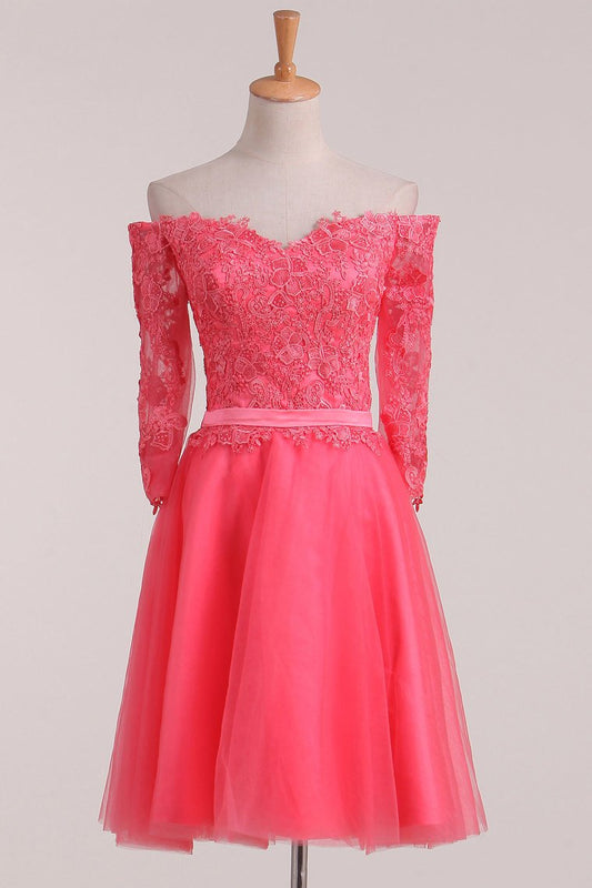 Tulle Homecoming Dresses Mid-Length Sleeve With Applique