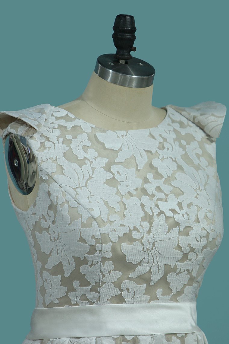Asymmetrical Lace Scoop A Line Prom Dresses Zipper Up