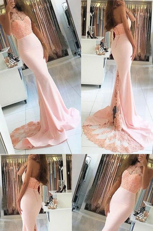 New Arrival Sexy High Neck Spandex Prom Dresses Mermaid Covered Button