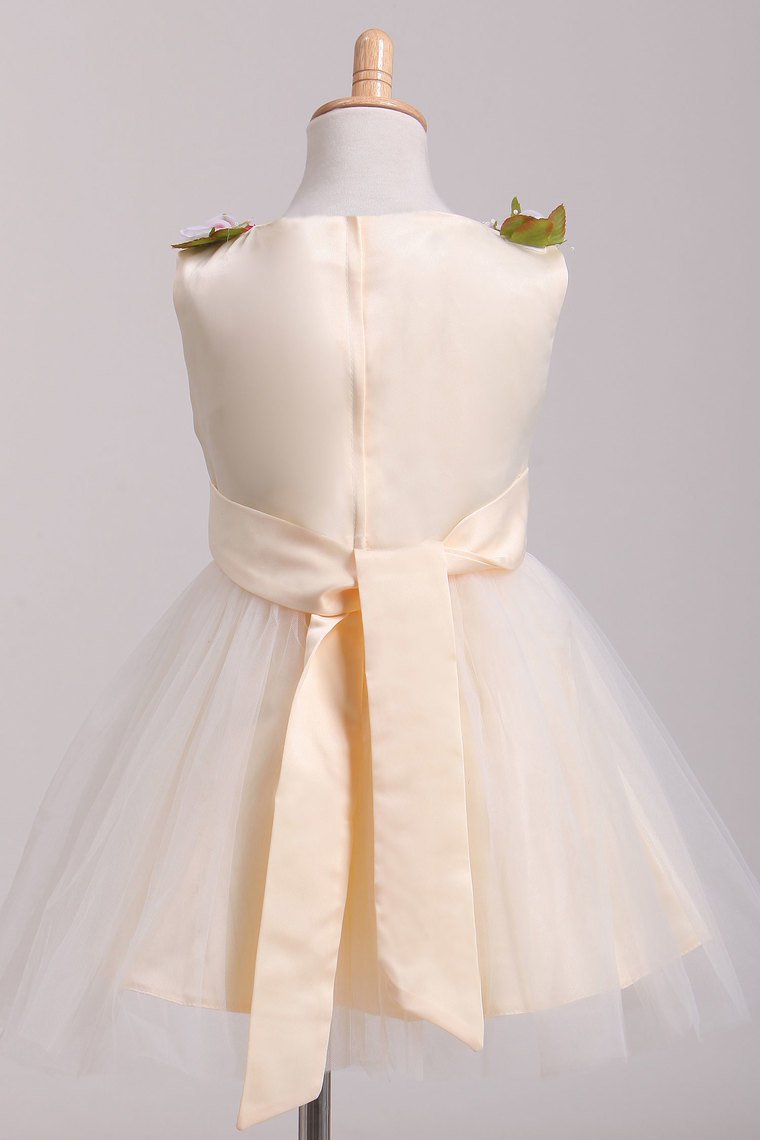 Scoop Flower Girl Dresses A-Line With Flowers Lace & Tulle