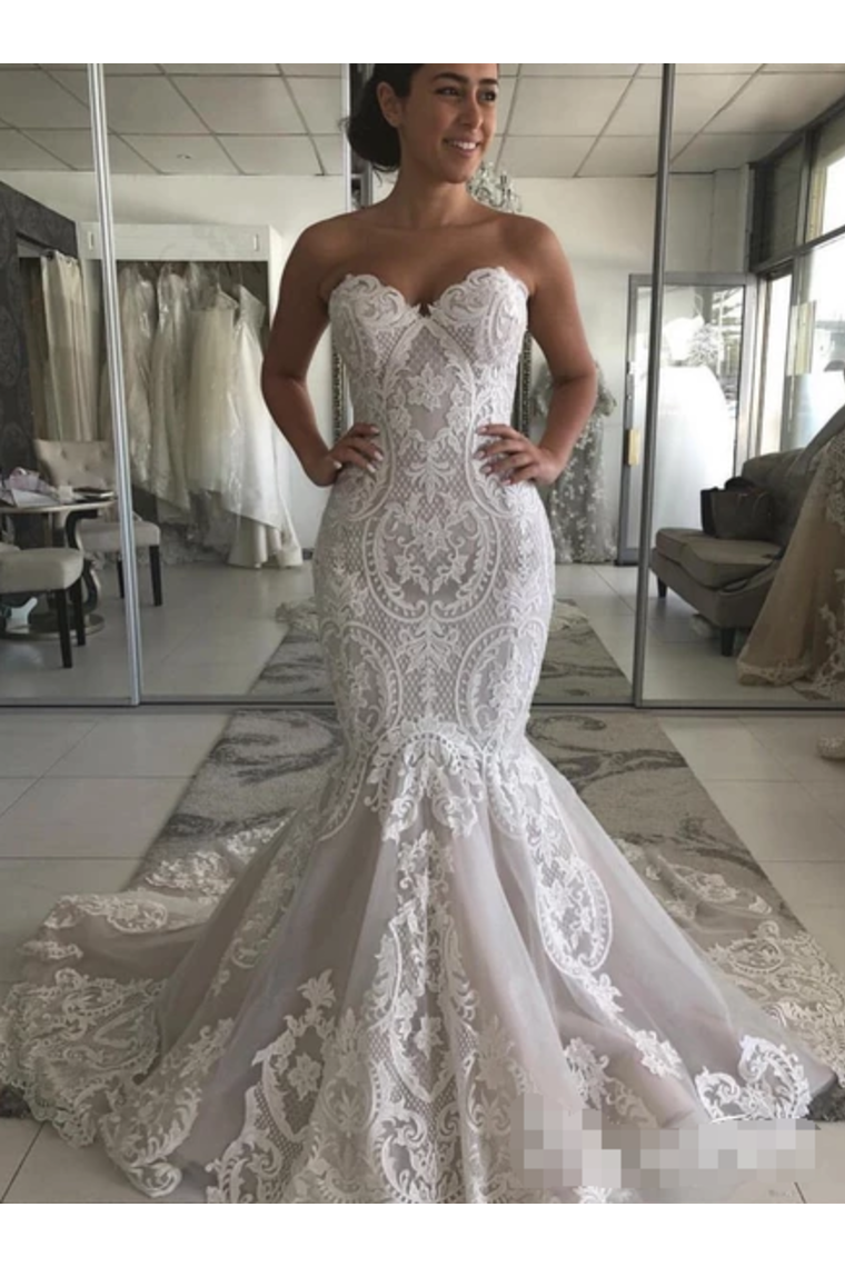 Wedding Dress With Drop Waist And Gorgeous Appliques Mermaid With Court Train Bridal Dress