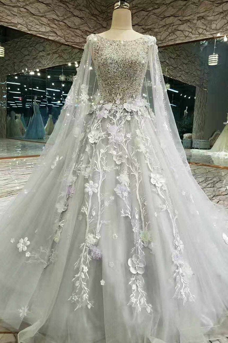 New Arrival Floral Wedding Dresses Lace Up Scoop Neck Affordable