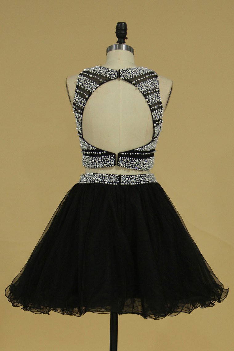 Two-Piece Open Back Scoop A Line Homecoming Dresses Tulle With Beading