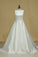 A Line Scoop Beaded Waistline Wedding Dresses Satin With Bow Knot Court Train