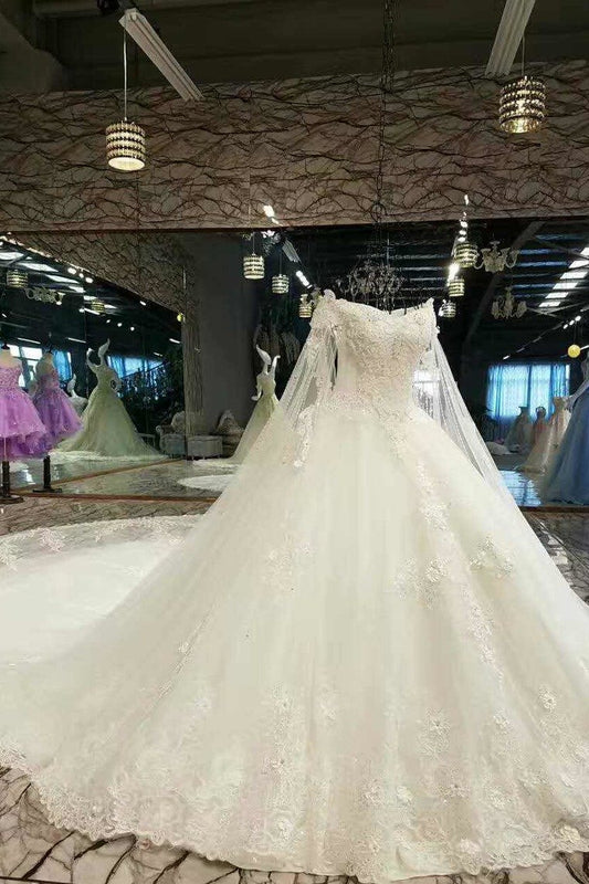 Luxurious Wedding Dresses Off The Shoulder A Line With Beading Two-Meter Royal Train