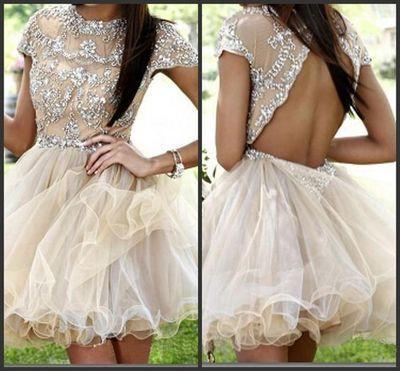 Homecoming dress Short Charming Prom Dress Cap Sleeves Backless Prom Dress BD618