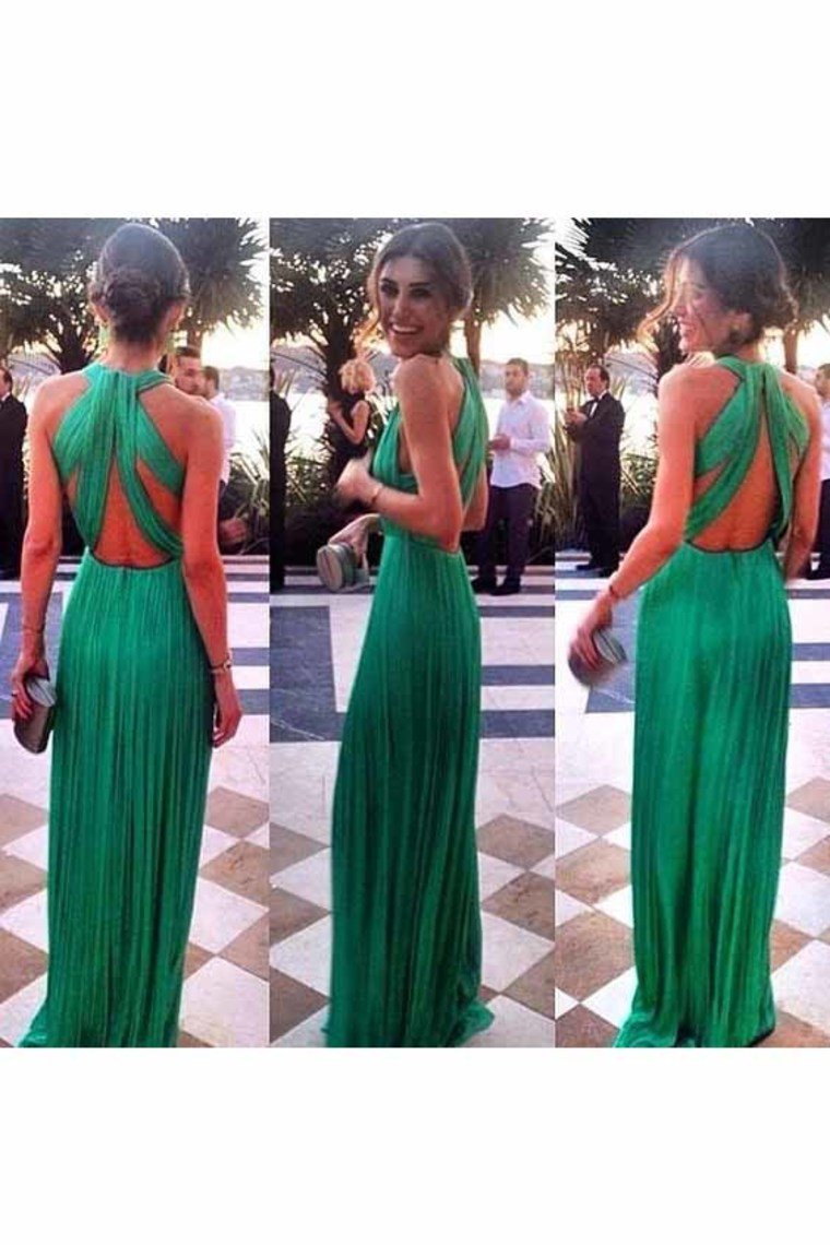 Sexy Open Back Scoop Chiffon With Ruffles A Line Prom Dresses