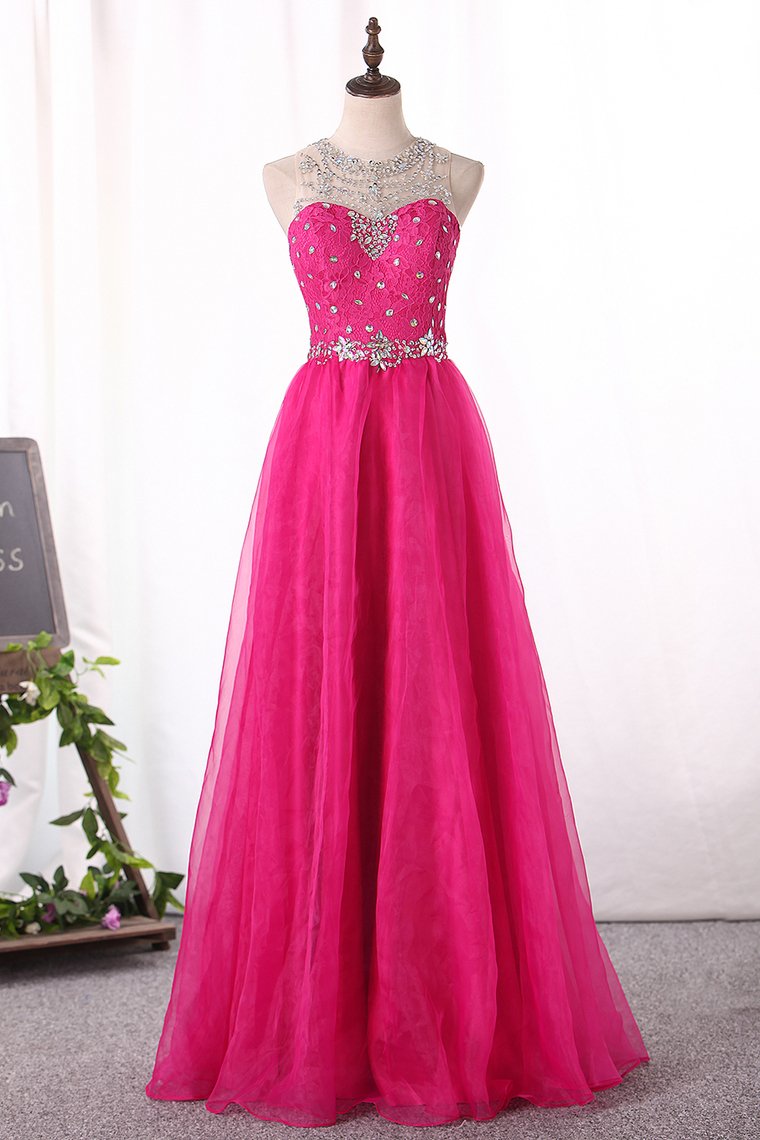 Prom Dresses Scoop Organza A Line With Beading Floor Length