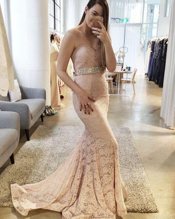 Gorgeous Lace Sexy Blush Pink Sweetheart Mermaid Charming Lace Prom Dresses WK747