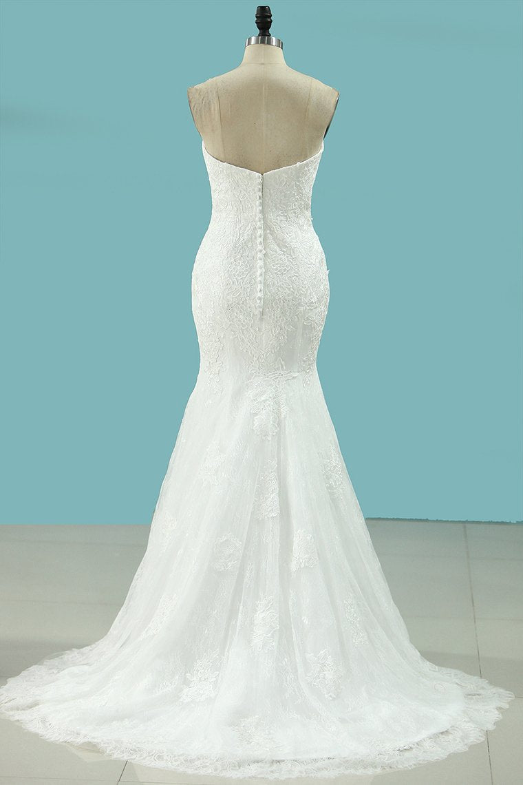Mermaid Sweetheart Wedding Dresses Lace With Applique Court Train Detachable