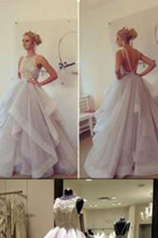 Backless Glamorous Ball Gown Lace Puffy Tulle Long Sexy Evening Gowns For Teens Juniors Dress WK87