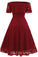 A-line Short Sleeve Burgundy Off-the-Shoulder Lace Knee-Length Grace Homecoming Dresses WK228