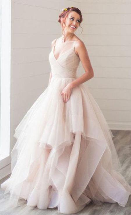 Gorgeous A-line V-neck Spaghetti Straps Long Wedding Dress WK543