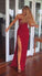 2024 A-Line Red Long Sheath Lace Spaghetti Straps Split Front Sweetheart Prom Dresses WK481