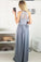 Charming A-Line Round Neck Split Front Grey Satin Sleeveless Prom Dresses with Lace WK442