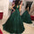 A-Line V-Neck Open Back Dark Green Sequin Luxury Lace up Long Prom Dresses WK125
