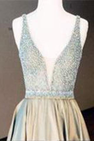 custom made satin v-neck sequin long prom gown Sleeveless A-Line evening dress Prom Dresses uk