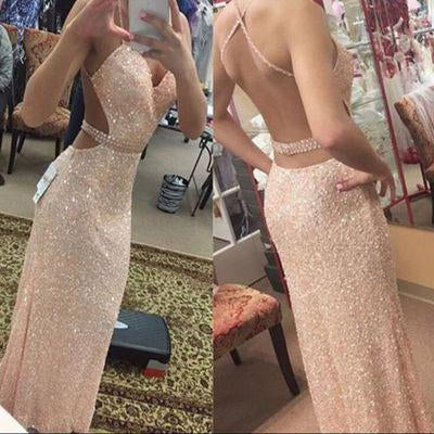 New Arrival Sequin Long Sweetheart Spaghetti Straps Criss Cross Beads Prom Dresses WK762