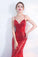 V-Neck Red Mermaid Spaghetti Straps Sparkly Backless Sleeveless Sequins Evening Dresses WK242
