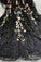Boat Neck High Low A-Line Black Prom Dresses Lace Up With Appliques