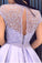 Chic Satin Short Sleeve Scoop Split Beads Purple Slit Open Back Long Prom Dresses WK61