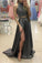 Two Pieces Gray Beading Long A-Line Front Split Elegant Prom Dresses For Teens