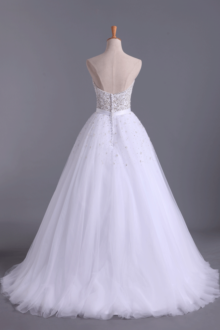 Wedding Dresses Sweetheart Ball Gown Tulle With Beading And Sash