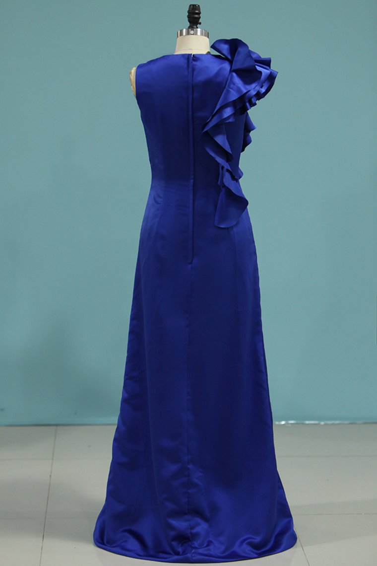 New Arrival Scoop Prom Dresses Sheath Satin With Slit