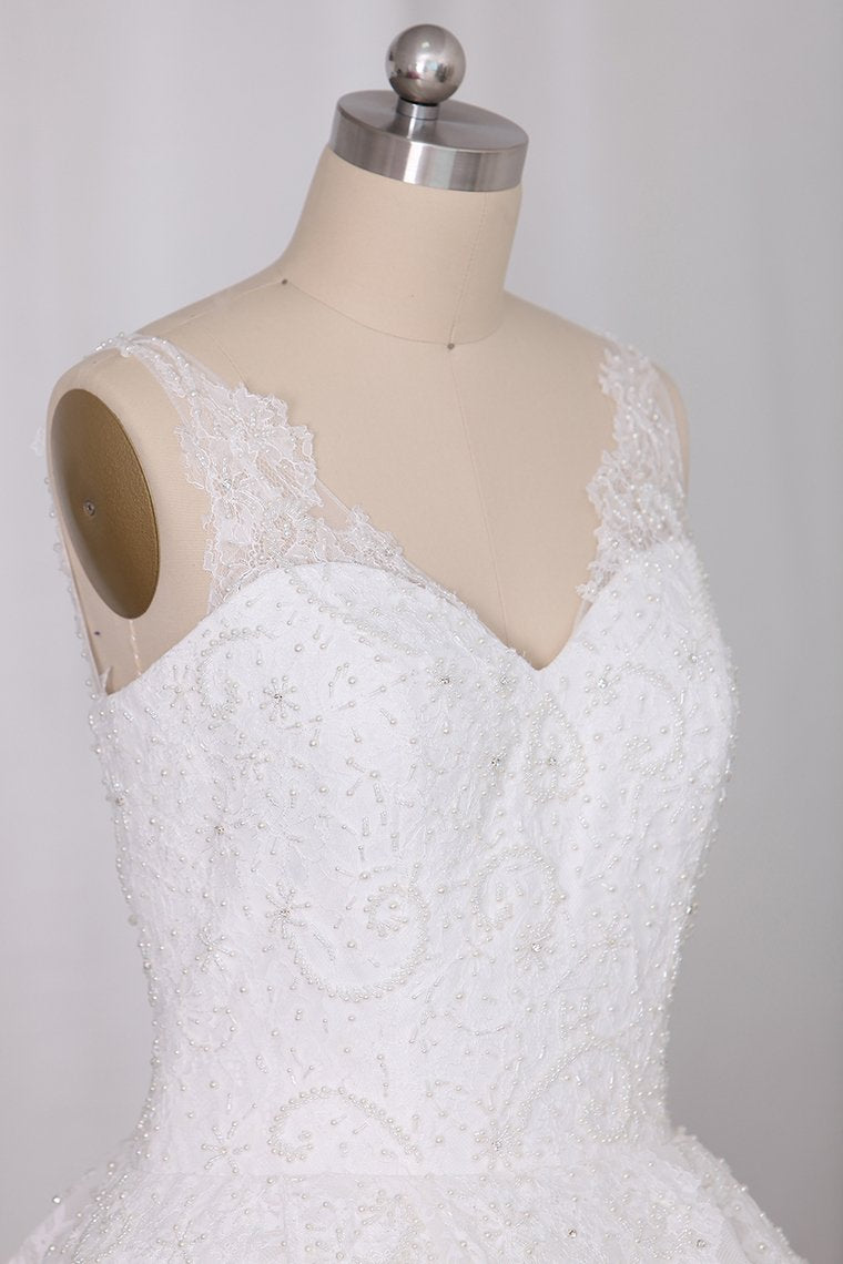 New Wedding Dress Ball Gown Spaghetti Straps Floor-Length  Lace Zipper Back