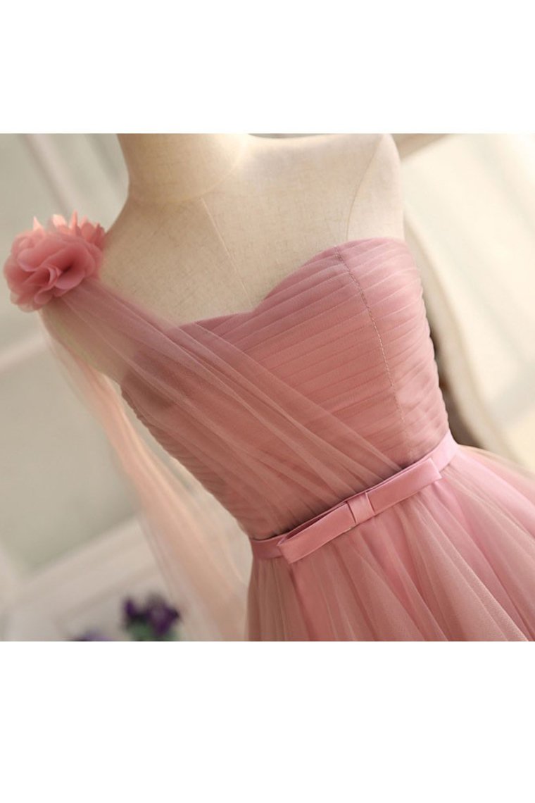 New Arrival One Shulder Bridesmaid Dresses A Line Tulle With Sash