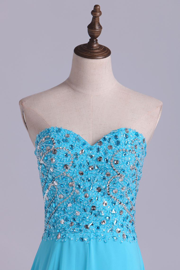 Sweetheart Beaded Bodice Intricately Detailed With Matching Beading Chiffon A-Line Prom Dress