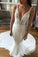 Mermaid Deep V Neck Backless Sweep Train Wedding Dresses with Lace Appliques WK847