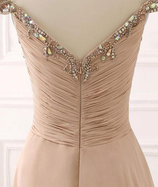 A Line Chiffon Sweetheart Off the Shoulder Beads Open Back Cheap Prom Dresses WK148