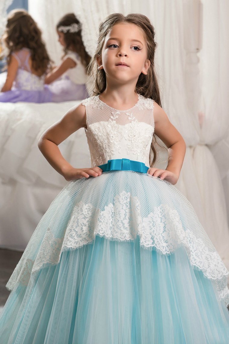Ball Gown Scoop With Applique Flower Girl Dresses Tulle Floor Length