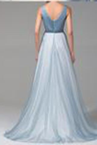 A-line V-neck Floor-length Tulle with Beading Prom Dresses Evening Dresses WK550