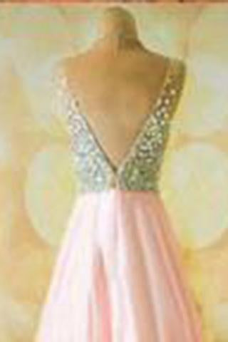 V-neck Beading Bodice Floor Length Split Prom Dresses Evening Dresses WK554