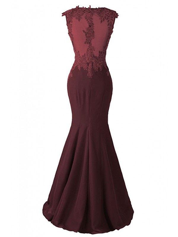 Burgundy Applique Long Mermaid Prom Dresses Evening Dresses