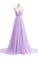 V-neck Lavender Long Chiffon Prom Dresses Evening Dresses