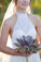 Flowy Halter Open Back Ivory Lace Chiffon Long Simple Beach Wedding Dresses