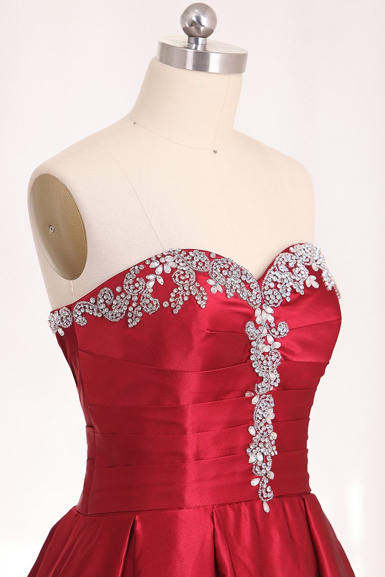 A Line Sweetheart Evening Gown With Beads And Ruffles Sweep Train