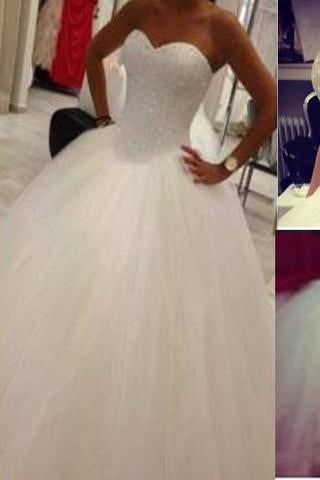 Cute Sweetheart A-line Strapless Beaded Tulle Ball Gown Wedding Party Dresses WD0185