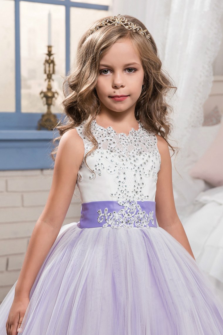 Flower Girl Dresses Scoop Ball Gown Tulle With Applique And Bow Knot