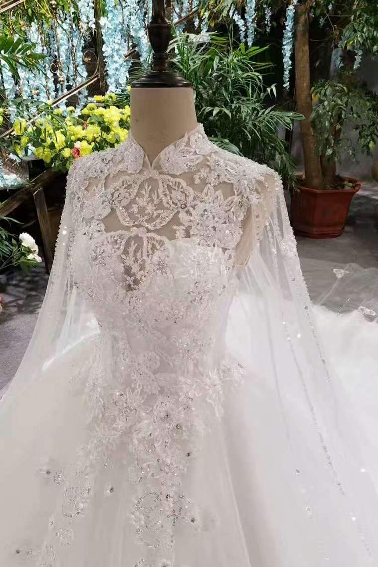 New Arrival Excellent Wedding Dresses Lace Up High Neck With Appliques And Rhinestones