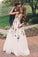 A Line Deep V Neck Ivory Lace Backless Embroidery Party Dresses Printed Prom Dresses WK191