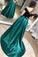 Unique A line Black And Green Long Elegant Off the Shoulder Satin Prom Dresses WK106