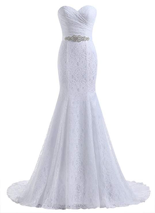 Mermaid Ivory Sweetheart Lace Wedding Dresses Long Strapless Bridal Dresses WK350
