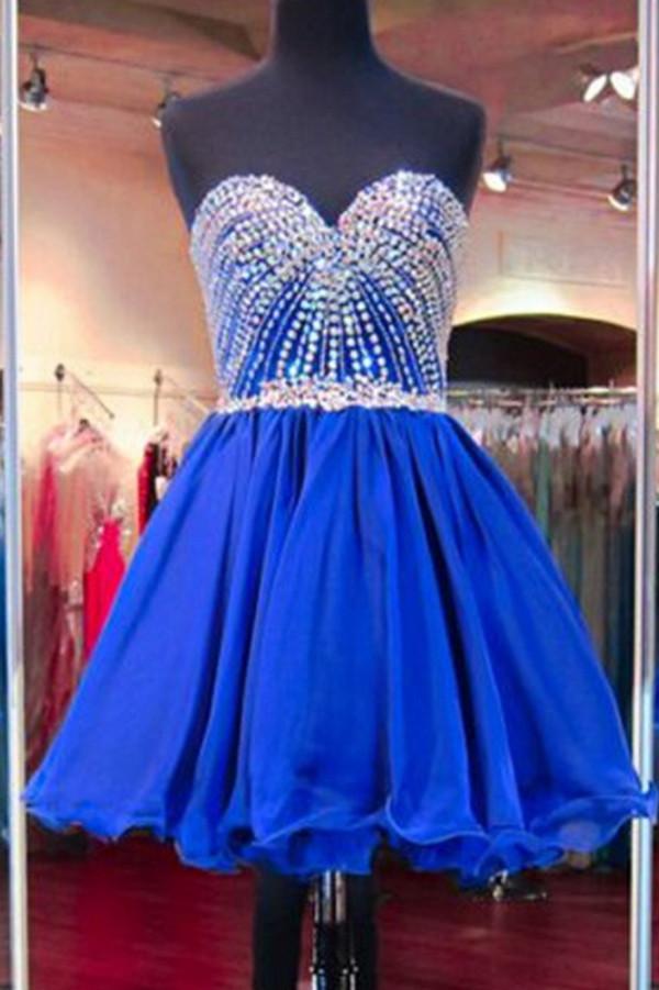 A-Line Royal Blue Shining Sweetheart Beading Short Mini Homecoming Dresses WK342