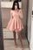 A Line Long Sleeve Blush Pink Off the Shoulder Satin Short Homecoming Dresses WK996